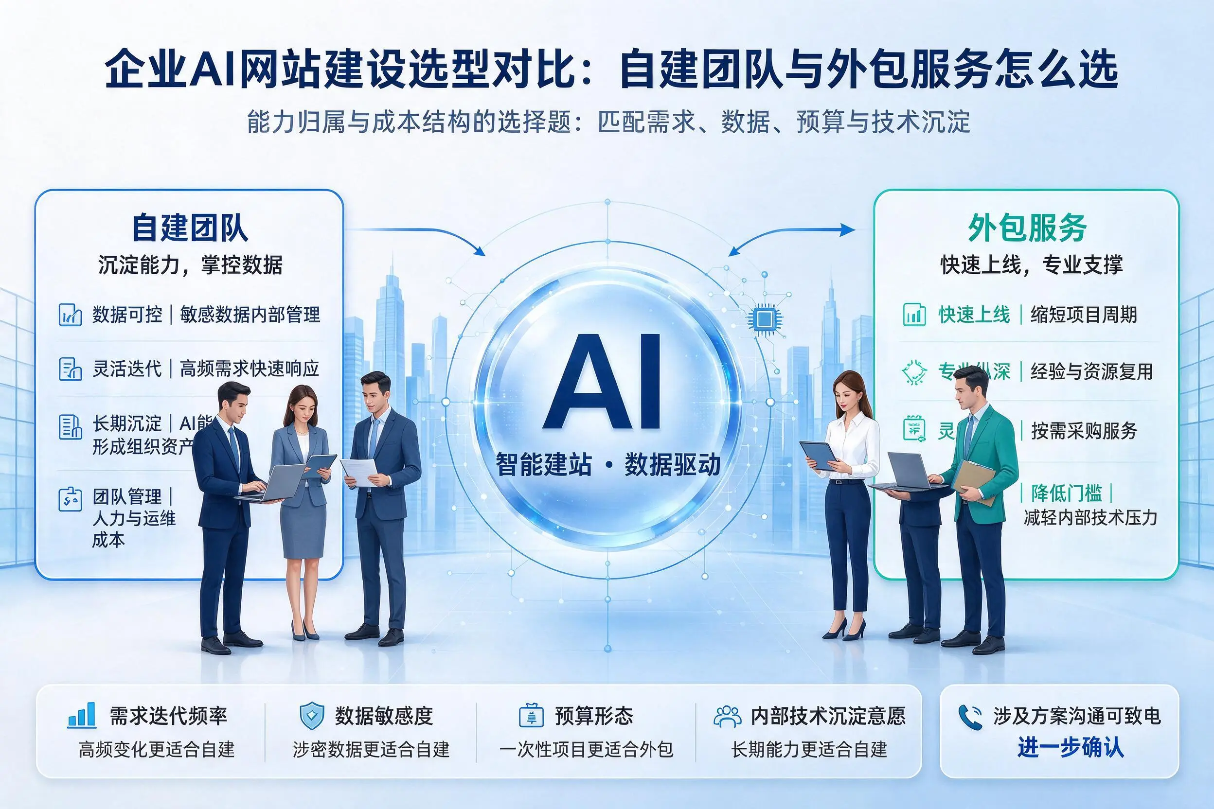 山南企业AI网站建设选型对比：自建团队与外包服务怎么选